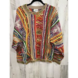 Vintage COOGI‎ Men's Multicolor 3D textured Knit Sweater Size Large Pullover 90s